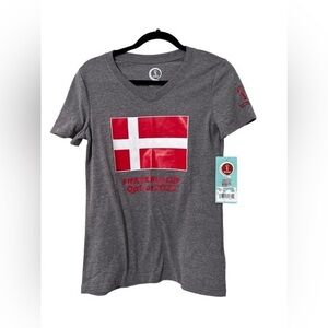 2022 FIFA World Cup Qatar Denmark soccer shirt tee v‎ neck tee gray size small